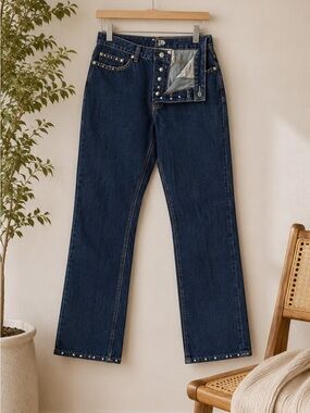 Gap Studded Dark Denim Jeans Sz 12 Stovepipe Western Streetwear Y2K Edgy Bling